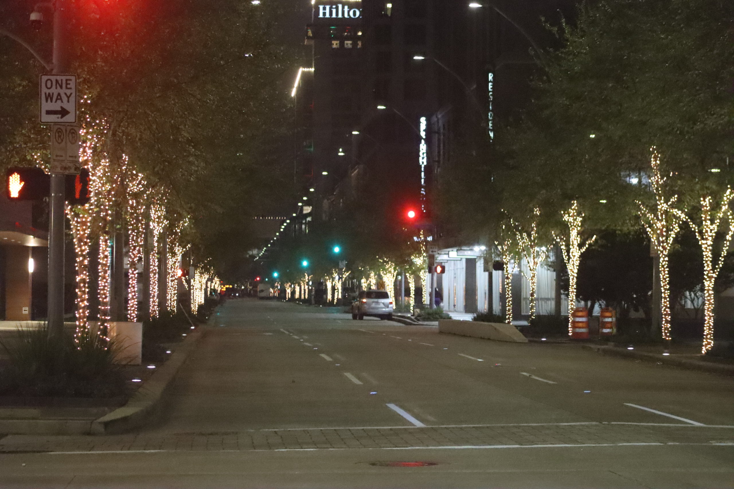 Photo of Lamar Street at Night with Christmas Lights Downtown Houston